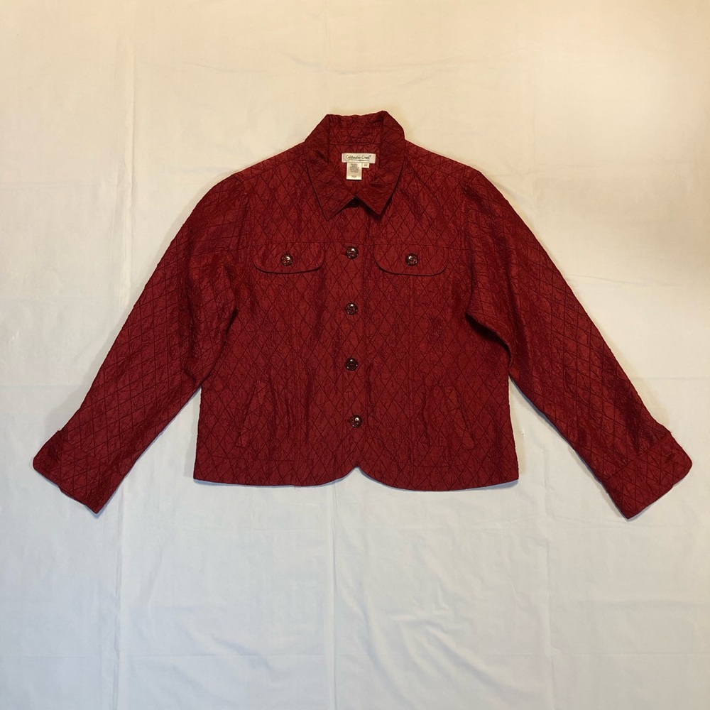 Coldwater Creek Women’s Long Sleeve Button-Up Collared Crinkled Red Top size XS